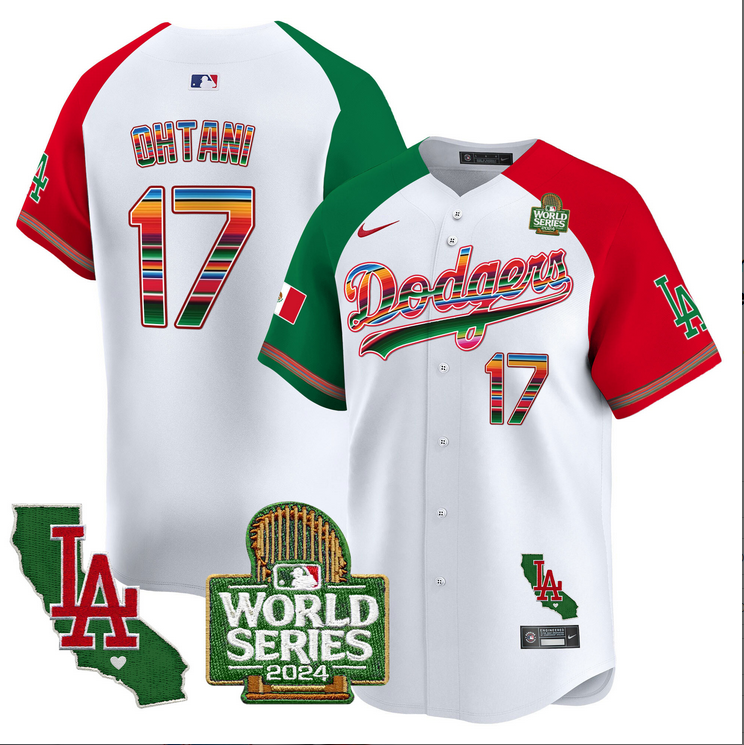 Men MLB Mexico Los Angeles Dodgers #17 Ohtani white 2024 World Series Champions Patch Jersey 20241105->los angeles dodgers->MLB Jersey